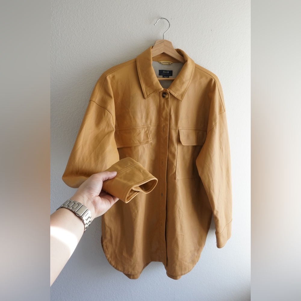 Tan Brown faux leather oversized jacket Maevey by Anthropologie